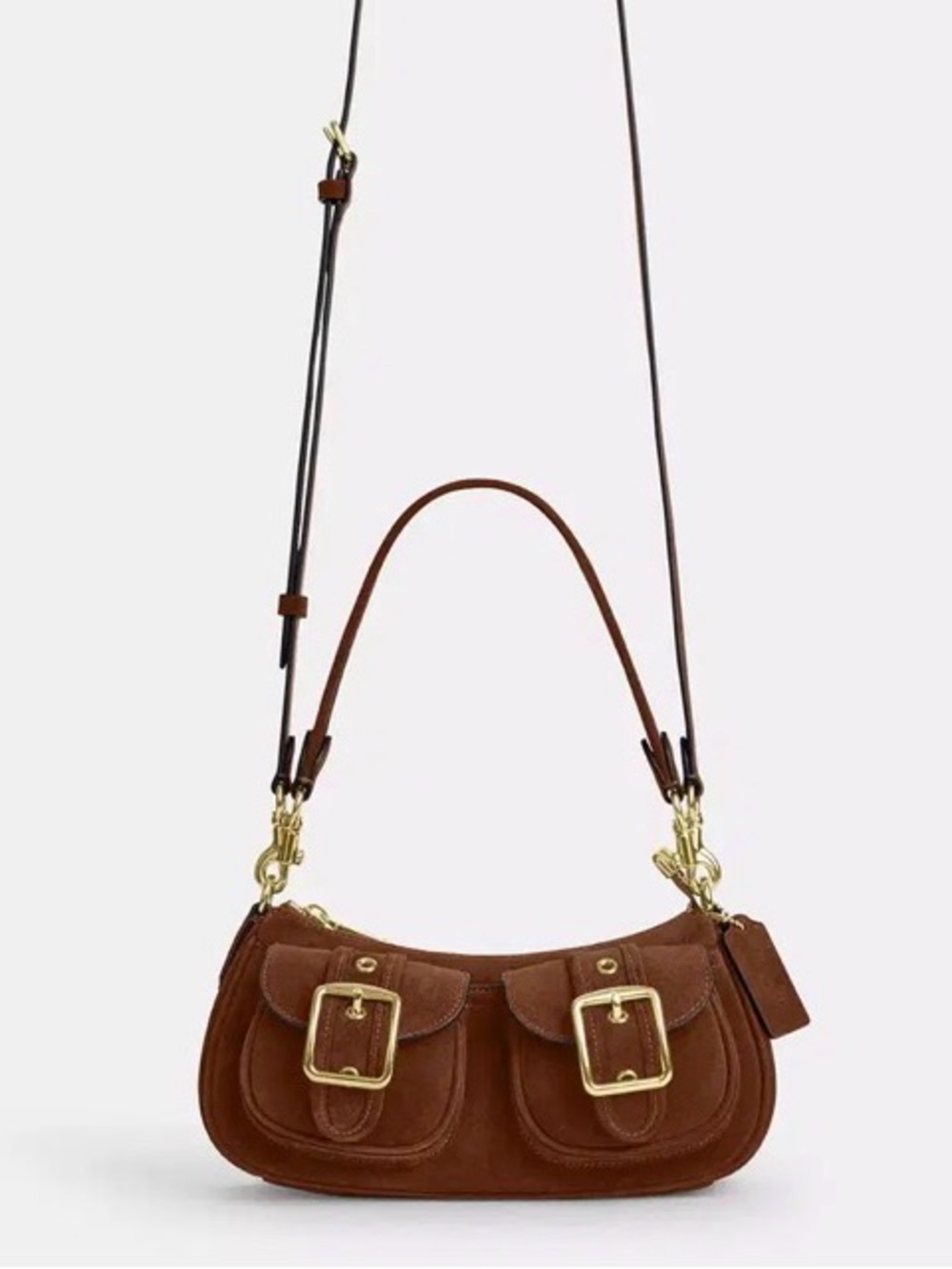 Coach New Fall Y2K Brown Suede Shoulder Bag Gold Hardware Baguette Sexy Bar Bag - Picture 6 of 12